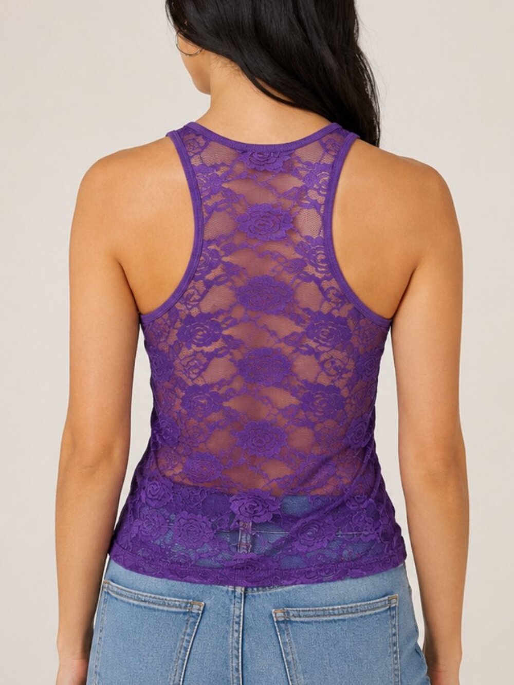 Red Fox RF Tank Large Purple Lace Back Racerback Cotton Spandex
